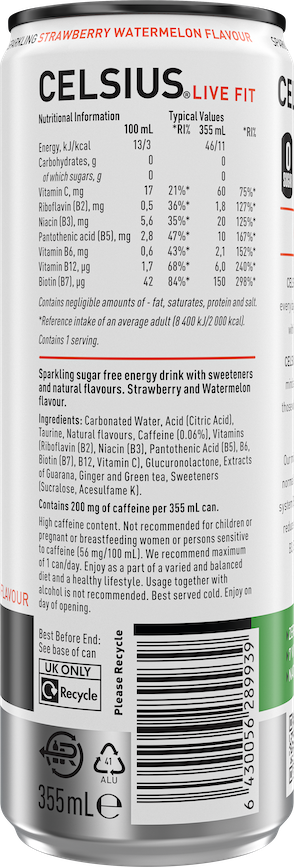 CELSIUS® STRAWBERRY WATERMELON – Product's Back Label